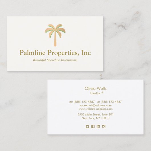 Carte D'appel Gold Palm Tree Beach Front Immobilier (Devant / Derrière)
