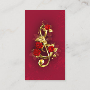 Carte D'appel Golden Treble Clef avec fleurs Roses