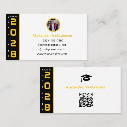 Carte D'appel Graduation Yellow Black QR Code Modern Graduation (Devant / Derrière)