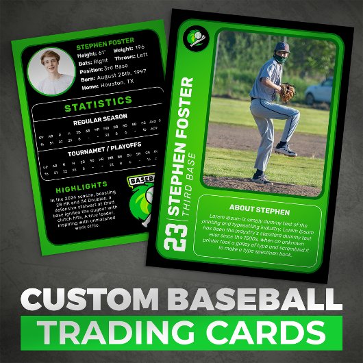 Carte D'appel Green Baseball Trading Card Joueur de baseball cad
