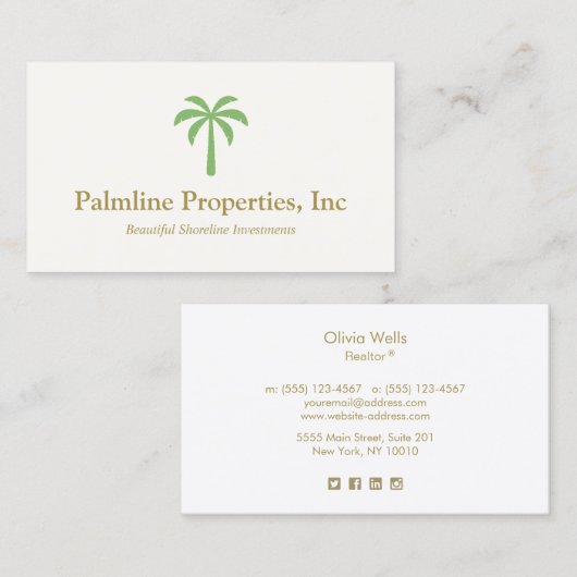 Carte D'appel Green Palm Tree Beach Front Real (Devant / Derrière)