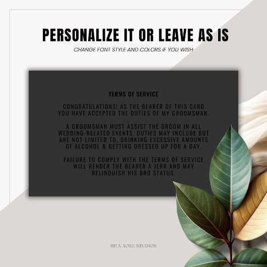 Carte D'appel Groomsman Proposition Man Card Black on Black