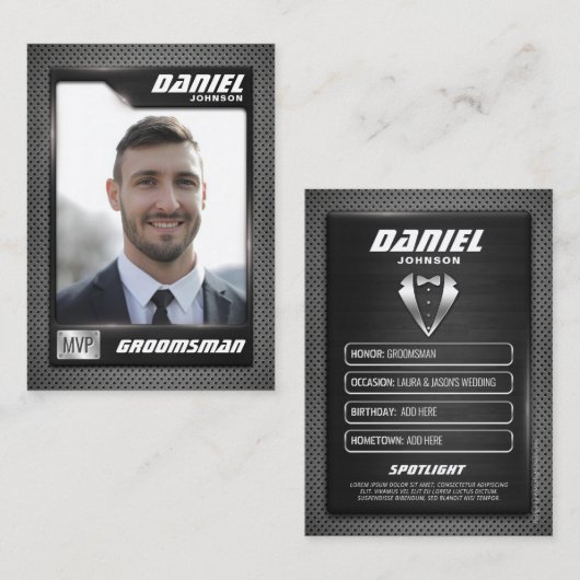 Carte D'appel Groomsman Trading Card, MVP Best Man Gift, Mariage (Devant / Derrière)