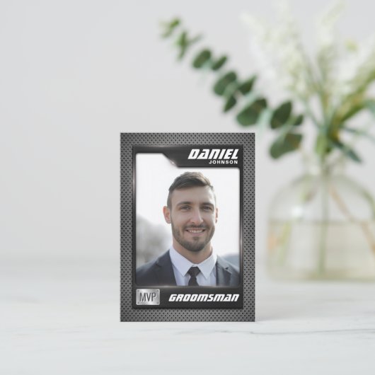 Carte D'appel Groomsman Trading Card, MVP Best Man Gift, Mariage (Debout devant)