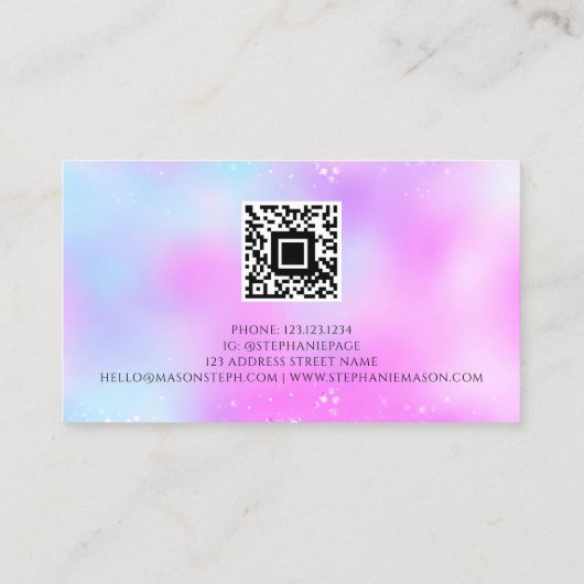 Carte D'appel Holographique Parties scintillant Pastel QR Code G (Dos)