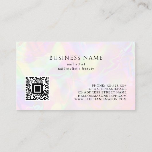 Carte D'appel Holographique Polonais Artiste à ongles QR Code Be (Dos)