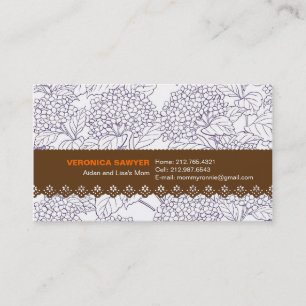 Carte D'appel Hortensia bleu avec le profil de dentelle/carte de