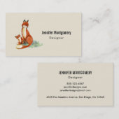 Carte D'appel Illustration de l'aquarelle Momma Fox et Baby (Devant / Derrière)