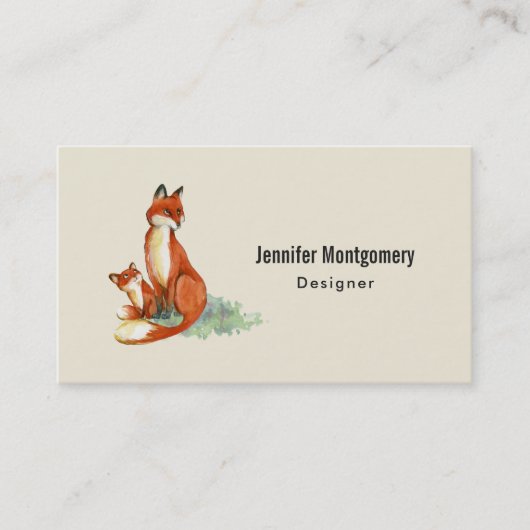 Carte D'appel Illustration de l'aquarelle Momma Fox et Baby (Devant)