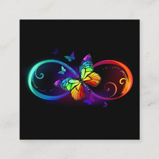 Carte D'appel Infini vibrant avec papillon arc-en-ciel sur noir (Devant)