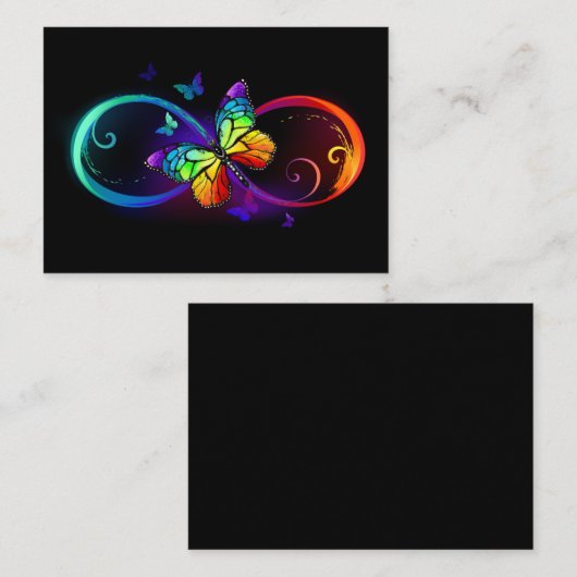 Carte D'appel Infini vibrant avec papillon arc-en-ciel sur noir (Devant / Derrière)