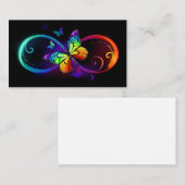Carte D'appel Infini vibrant avec papillon arc-en-ciel sur noir (Devant / Derrière)