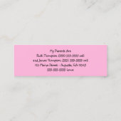 Carte D'appel Informations de contact pour les enfants à points  (Dos)