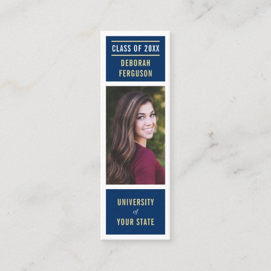 Carte D'appel Infos photo de graduation bleu marine moderne (Devant)