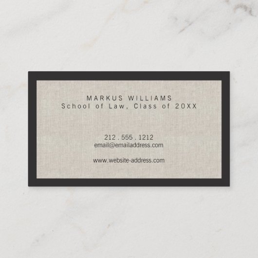 Carte D'appel Initiales modernes Noir et Lin Étudiant gradué (Dos)