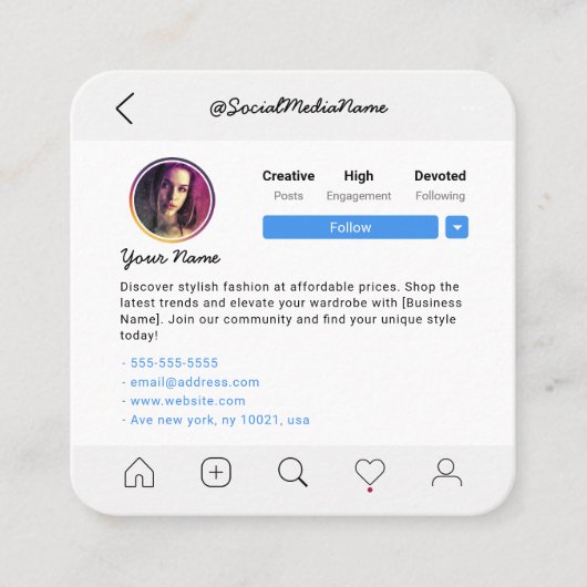 Carte D'appel Instagram Social Media Suivez-Nous Profil (Devant)