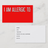 CARTE D'APPEL "JE SUIS ALLERGIQUE " (Devant / Derrière)