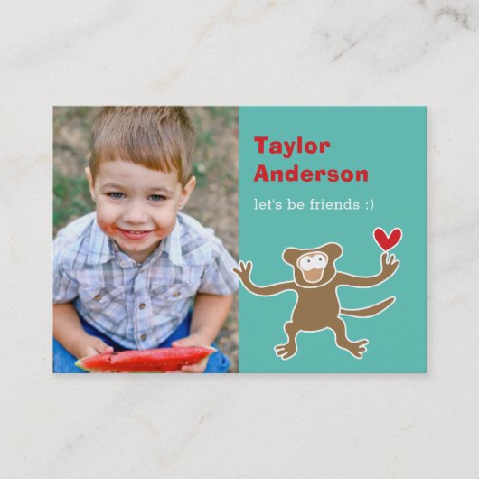 Carte D'appel Joli dessin Brown Singe Photo Jeu de l'enfant Date (Devant)