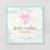 Carte D'appel Joli palmier rose Tropical Bois blanc (Devant)