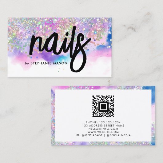 Carte D'appel Jolie aquarelle Holographe Parties scintillant ong (Devant / Derrière)