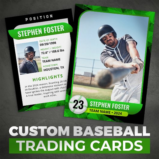 Carte D'appel Joueur de baseball Black Green Baseball Card