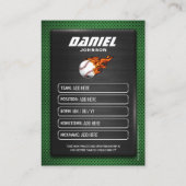 Carte D'appel Joueur de baseball Silver Green (Dos)