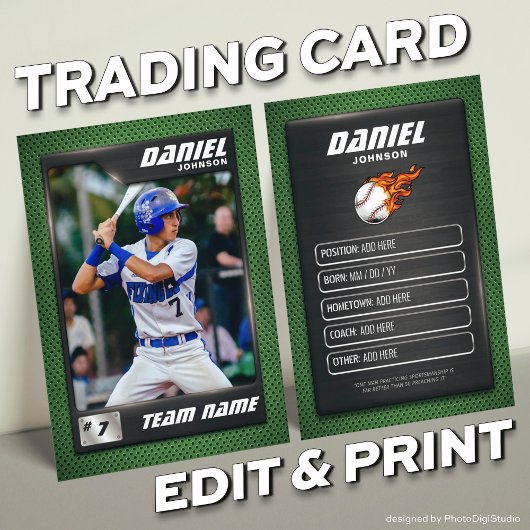 Carte D'appel Joueur de baseball Silver Green