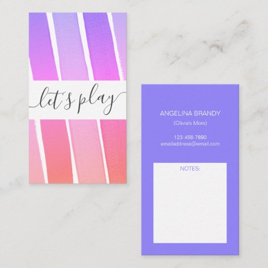 Carte D'appel Jouons Rainbow Playdate maman Calling Card (Devant / Derrière)