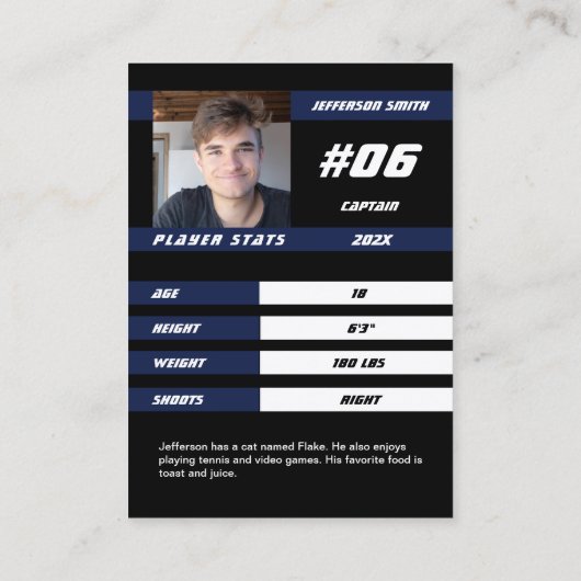 Carte D'appel Lacrosse Player Trading Card en bleu noir (Dos)