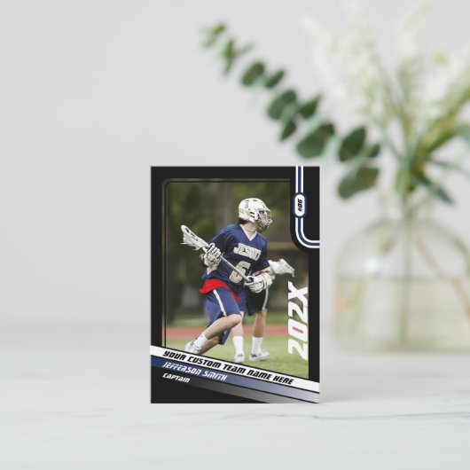 Carte D'appel Lacrosse Player Trading Card en bleu noir (Debout devant)
