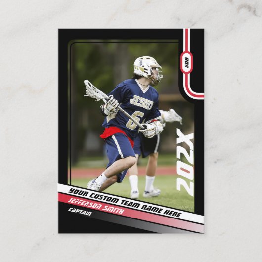 Carte D'appel Lacrosse Player Trading Card en rouge noir (Devant)