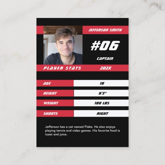 Carte D'appel Lacrosse Player Trading Card en rouge noir (Dos)
