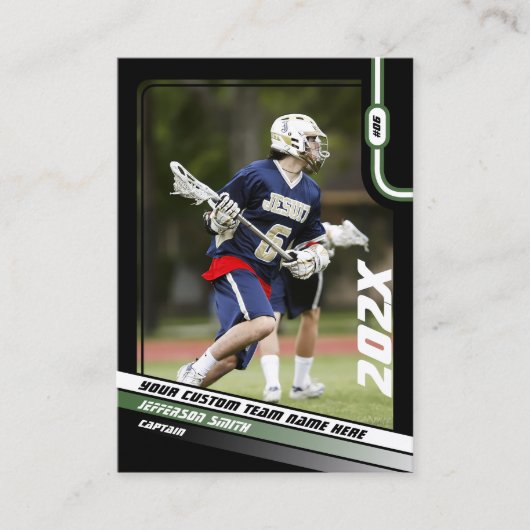 Carte D'appel Lacrosse Player Trading Card en vert noir (Devant)