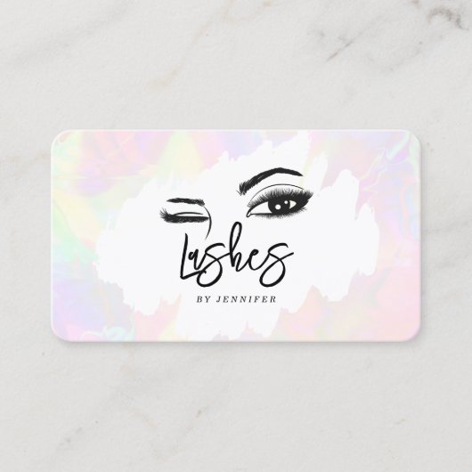Carte D'appel Lashes Eyes Brows Rose Holographique Pastel unique (Devant)