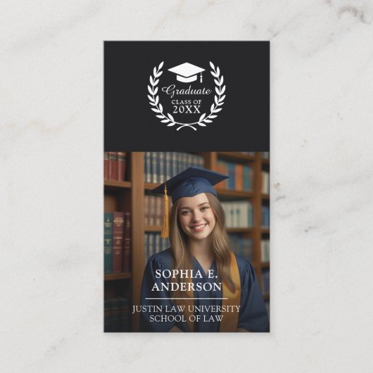 Carte D'appel Laurel Wreath Photo & QR Code Grad Name (Devant)