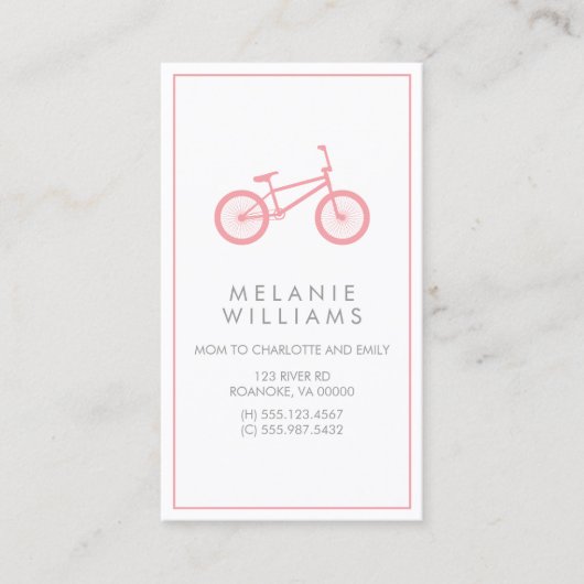 Carte D'appel Le mod rougissent bicyclette rose (Devant)
