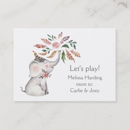 Carte D'appel L'éléphant d'aquarelle de Boho fleurit maman (Devant)