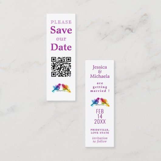 Carte D'appel LGBTQ+ avec code QR Rainbow Lovebirds (Devant / Derrière)