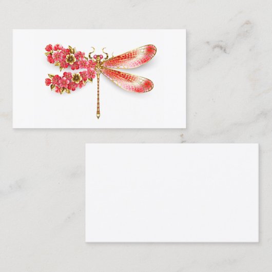 Carte D'appel libellule de fleurs avec sakura de bijoux (Devant / Derrière)