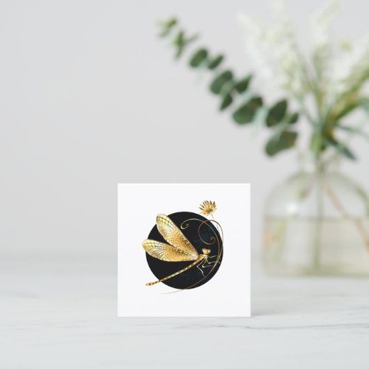 Carte D'appel libellule d'or en cercle noir (Debout devant)