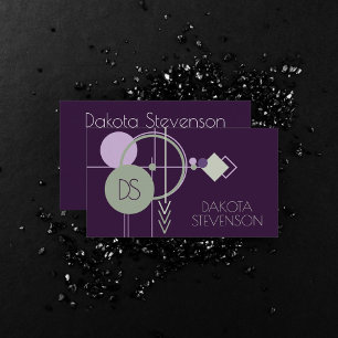 Carte D'appel Linework de tatouage   Monogramme vert pourpre de 