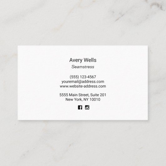 Carte D'appel Machine à coudre en argent sur mesure ou Seamstres (Dos)