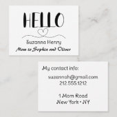 Carte d'appel Maman Contact Maman Carte d'appel Ma (Devant / Derrière)