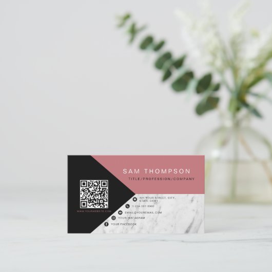 Carte D'appel Marbre professionnel rose QR Code Entreprise moder (Debout devant)