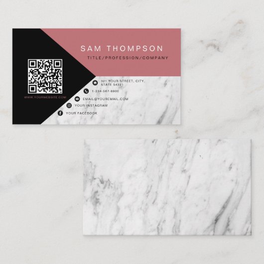 Carte D'appel Marbre professionnel rose QR Code Entreprise moder (Devant / Derrière)