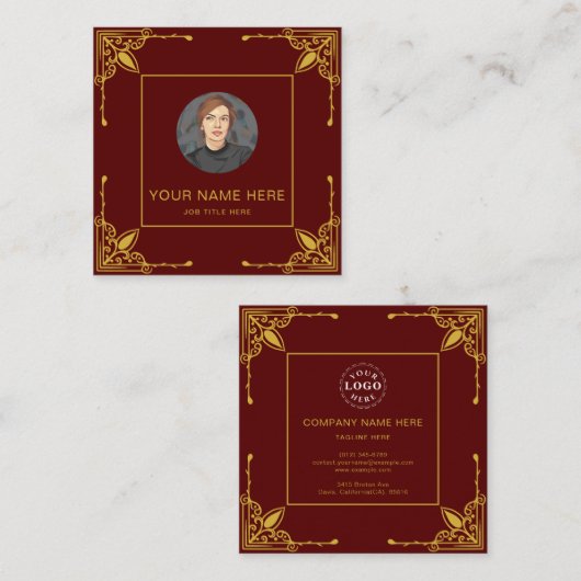 Carte D'appel Maroon Calling Card Featuring Metallic Gold (Devant / Derrière)