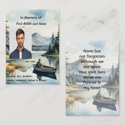 Carte D'appel Memorial Keepsake Fishing Lake in Boat (Devant / Derrière)