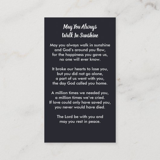 Carte D'appel Memorial Sympathy Camo Funeral Prayer Card Rustic (Dos)