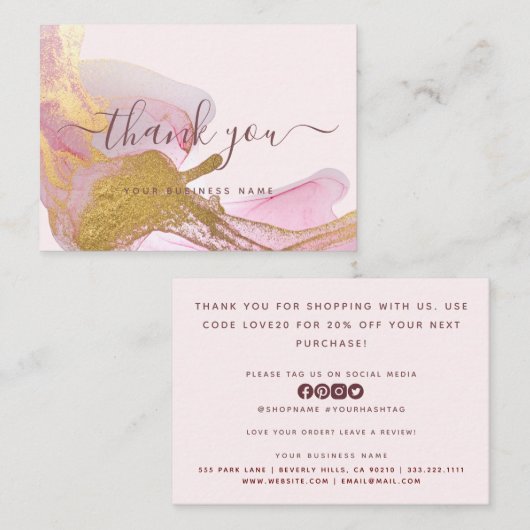 Carte D'appel Merci de Parties scintillant en or rose pour l'ins (Devant / Derrière)