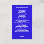 Carte D'appel Metal Fabrication & Welding Contractor Services |  (Dos)